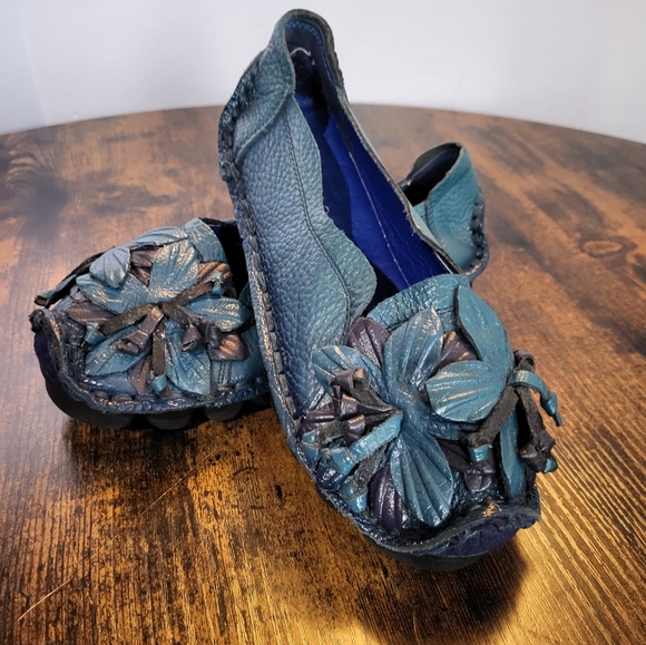 Socofy Elegant Blue Leather Women's Shoes Flats US 6 6.5 (China 240) - Picture 1 of 12